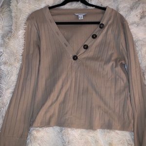 Forever 21 Tan button V-neck shirt